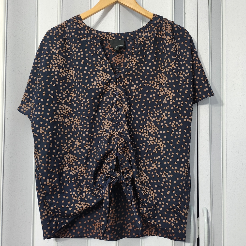 Crop front tye blue and gold top Sz L